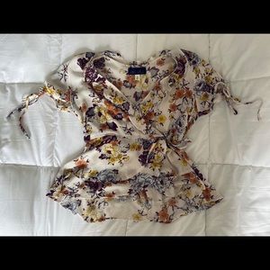 Floral Satin Wrap (Tie) Shirt